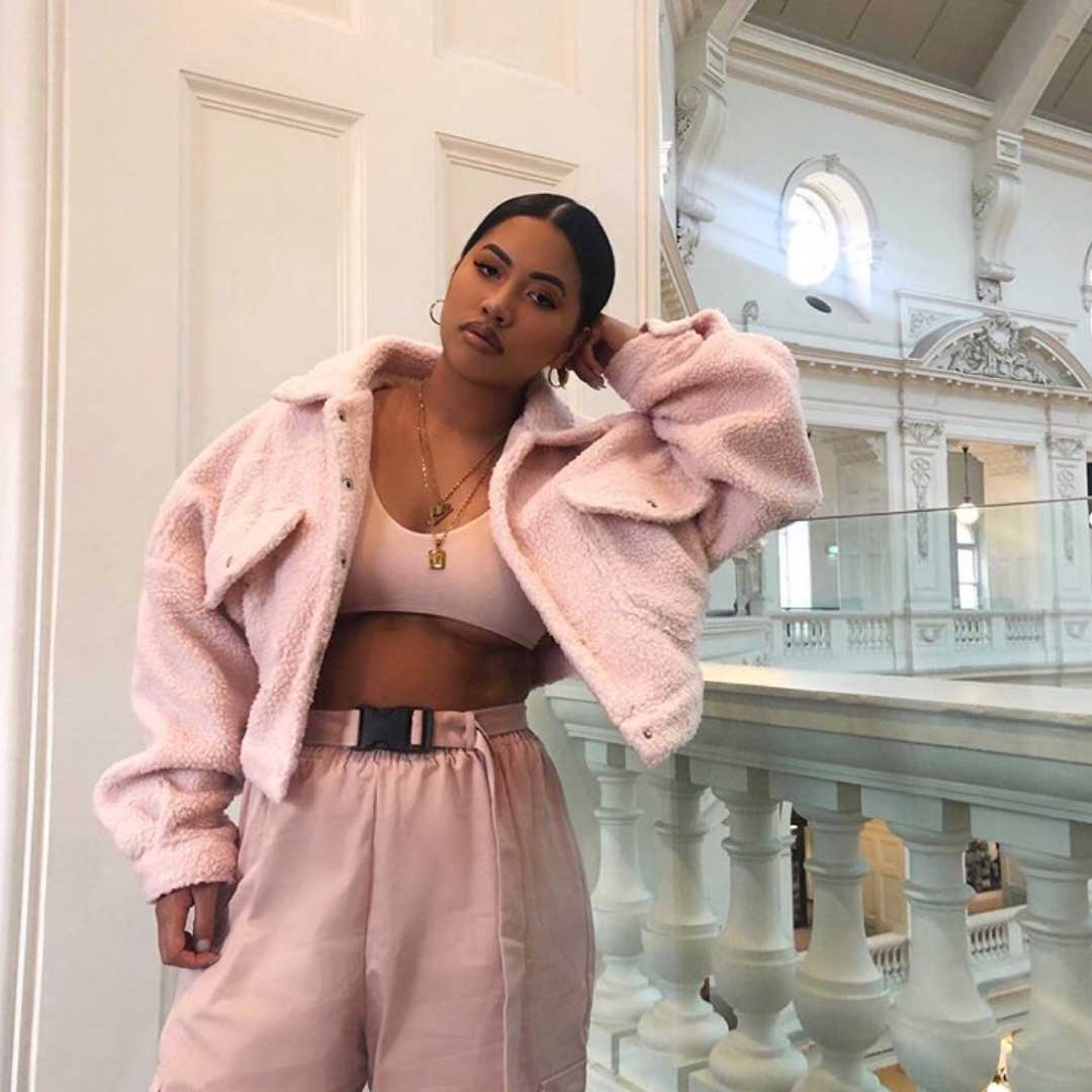 blush borg cropped trucker jacket