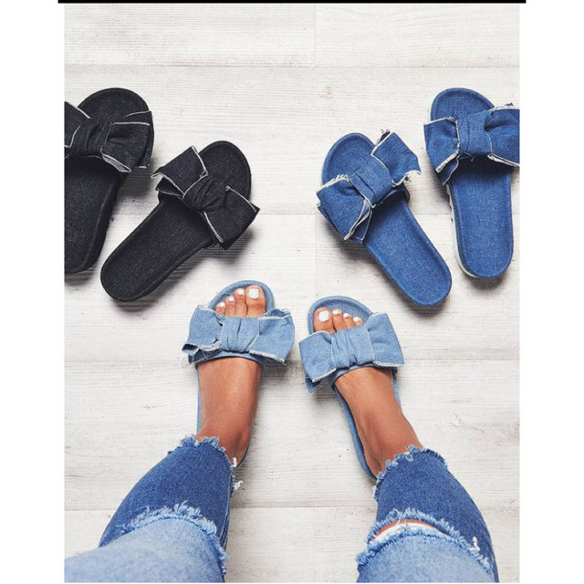 Bow Tie Design Platform Denim Sandals